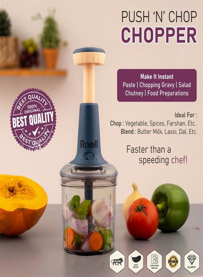 RIXELL Manual Food Chopper 1000 ml Capacity | 5-Blade System Vegetable, Fruit & Onion Chopper | Hand Pull Kitchen Cutter for Quick Chopping, Mincing & Salad Prep - Image 2